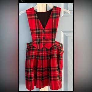 O’Neil of Dublin - Red plaid tartan pleated pinafore dress, 4/5 years of age